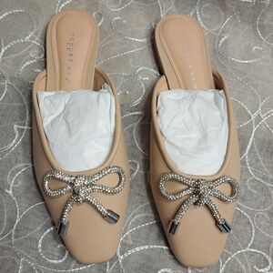 Copper Key Nude Mules w Glimmering Bow